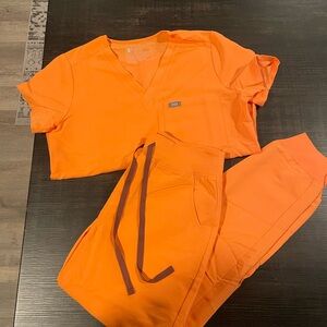 Figs Vibrant Orange Scrub Top